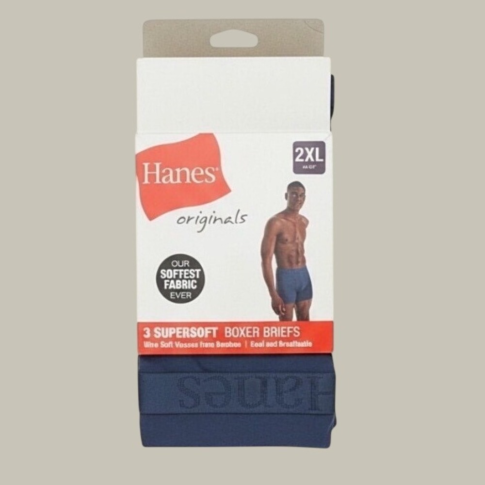 New open box Hanes Originals 3 Pack Super-soft Boxer Briefs 2XL Viscose Bamboo